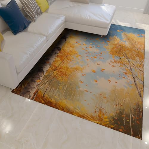 Herbststil Bereich Teppich 180 x 270 cm Traumhafter Blauer Himmel Birke Wald Print Low Flor Fußmatten für Wohnzimmer Schlafzimmer Eingang Waschbar Tragbar Herbststil Bereich Teppich 180 x 270 cm Traumhafter Blauer Himmel Birke Wald Print Low Flor Fußmatten für Wohnzimmer Schlafzimmer Eingang Waschbar Tragbar von HOBBOY