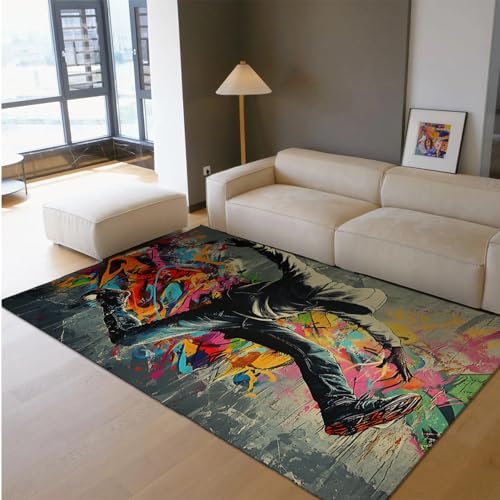 Hip Hop Stil Bereich Teppiche Energisch Graffiti Tänzer Muster Indoor Teppich für Teenager Zimmer Schlafzimmer Nachttisch rutschfeste dünne Bodenmatte 120 x 150 cm Hip Hop Stil Bereich Teppiche Energisch Graffiti Tänzer Muster Indoor Teppich für Teenager Zimmer Schlafzimmer Nachttisch rutschfeste dünne Bodenmatte 120 x 150 cm von HOBBOY