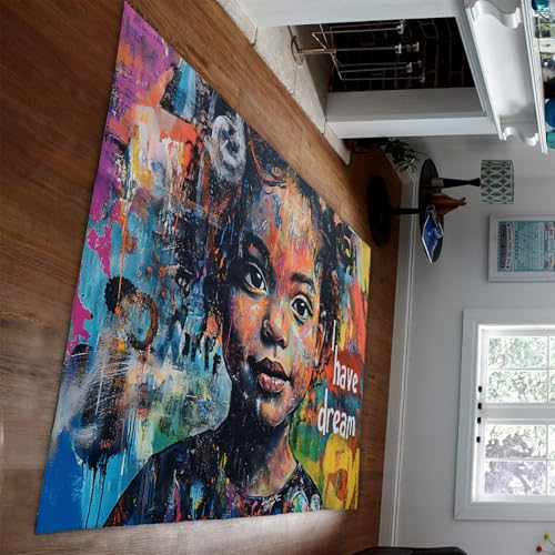 Hippie Stil Bereich Teppiche Bunt Graffiti Ich Habe Träume Mädchen Porträt Druck Dünner Teppich für Wohnzimmer Wohnheim Wohnheim Street Art Wohnkultur 120 x 170 cm von HOBBOY