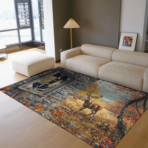 Jagdhütte Themenbereich Teppiche Herbst Wald Hirsche Druck Innen Dünner Teppich für Wohnzimmer Schlafzimmer Eingangsbereich Bodenmatte Waschbar 160 x 230 cm Jagdhütte Themenbereich Teppiche Herbst Wald Hirsche Druck Innen Dünner Teppich für Wohnzimmer Schlafzimmer Eingangsbereich Bodenmatte Waschbar 160 x 230 cm von HOBBOY