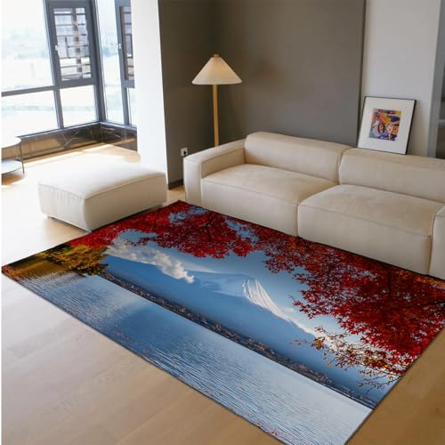 Japanischer Stil Bereich Teppiche Fuji Berg Herbst Rot Ahorn Blätter See Malerischer niedrigfloriger Bodenteppich für Wohnzimmer Sofa Hotel 90 x 150 cm Japanischer Stil Bereich Teppiche Fuji Berg Herbst Rot Ahorn Blätter See Malerischer niedrigfloriger Bodenteppich für Wohnzimmer Sofa Hotel 90 x 150 cm von HOBBOY