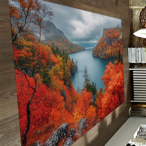 Lebendige rote Bäume Teppich 150 x 240 cm Herbsttal und Flusslandschaft niedrige Flor Fußmatten für Wohnzimmer Schlafzimmer Büro Eingang waschbar von HOBBOY