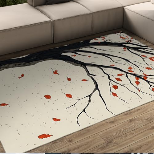 Minimalistische Baumteppiche 120 x 180 cm Rot Herbst fallende Blätter Muster Wurfteppich waschbar weich niedrigflorig Wohnzimmer Schlafzimmer Schlafsaal Minimalistische Baumteppiche 120 x 180 cm Rot Herbst fallende Blätter Muster Wurfteppich waschbar weich niedrigflorig Wohnzimmer Schlafzimmer Schlafsaal von HOBBOY