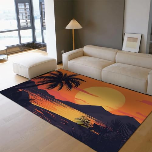 Ocean Sunset Style Area Teppich 60 x 100 cm Tropischer Strand Palme Design Waschbare Gemütliche Dünne Fußmatten Für Küche Wohnzimmer Lounge Hotel von HOBBOY