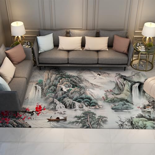 Orientalischer Stil Bereich Teppiche 120 x 180 cm Chinesische Tusche Malerei Landschaft Teppich Waschbar Dünn für Wohnzimmer Schlafzimmer Büro Retro Home Decor von HOBBOY
