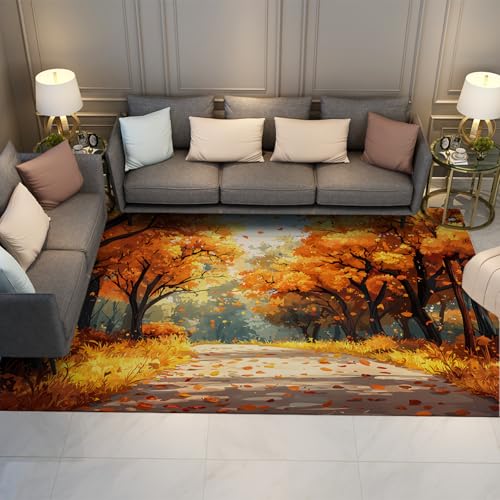Park Scenery Area Teppiche Lebendiger Herbst Wald Fallende Blätter Spur Muster Niedrigflor Boden Teppich für Wohnzimmer Sofa Küche 100 x 150 cm Park Scenery Area Teppiche Lebendiger Herbst Wald Fallende Blätter Spur Muster Niedrigflor Boden Teppich für Wohnzimmer Sofa Küche 100 x 150 cm von HOBBOY