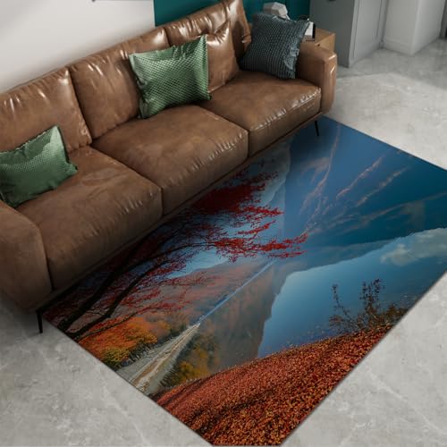 Rote Bäume Bereich Teppich 80 x 120 cm Fotografie Stil Herbst See Landschaft Weich waschbar niedrig Flor Fußmatten für Wohnzimmer Schlafzimmer Büro Küche Rote Bäume Bereich Teppich 80 x 120 cm Fotografie Stil Herbst See Landschaft Weich waschbar niedrig Flor Fußmatten für Wohnzimmer Schlafzimmer Büro Küche von HOBBOY
