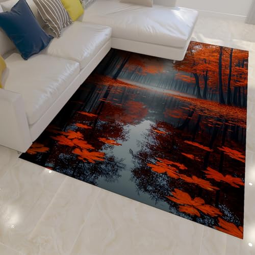 Roter Ahornblatt Bereich Teppiche Herbst Wald Fluss Reflexionen Design Weicher Dünner Teppich für Wohnzimmer Schlafzimmer Wohnkultur 210 x 240 cm Roter Ahornblatt Bereich Teppiche Herbst Wald Fluss Reflexionen Design Weicher Dünner Teppich für Wohnzimmer Schlafzimmer Wohnkultur 210 x 240 cm von HOBBOY