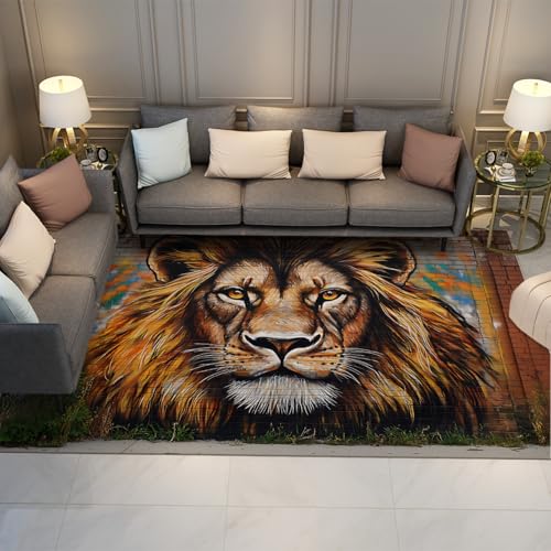 Roter Backstein Wandkunst Bereich Teppiche Hübsches Löwenmuster Dünner Teppich für Wohnzimmer Schlafzimmer Straße Graffiti Stil Tiere Wohnkultur 90 x 150 cm von HOBBOY