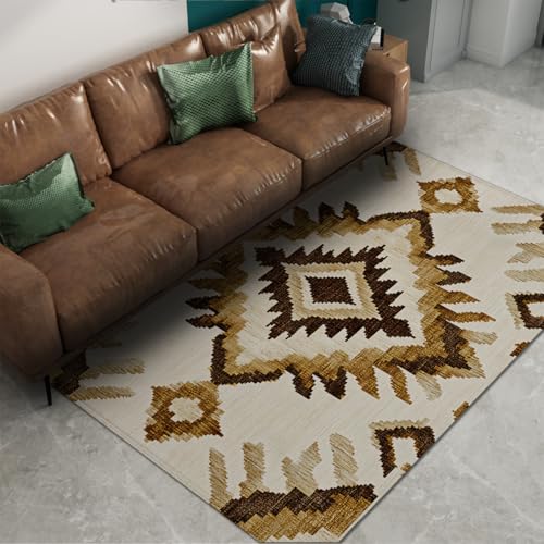 Shabby Chic Bereich Teppiche Ethno & Tribal Stil Geometrisches Muster Waschbar Rutschfester Weicher Faltbarer dünner Teppich für Esszimmer Schlafzimmer 120 x 160 cm von HOBBOY