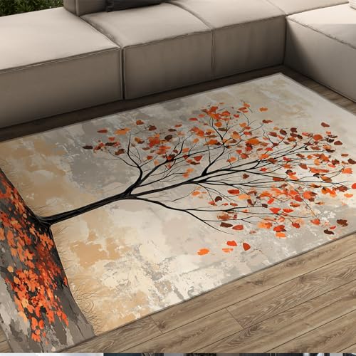 Shabby Chic Teppiche 50 x 80 cm Herbstbaum fallende Blätter Muster Teppich abwaschbar weich niedrigflorig Wohn Esszimmer Küche von HOBBOY