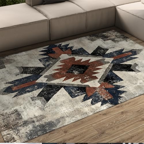 Traditioneller Stammesstil 50 x 80 cm Teppich Shabby Chic Geometrisches Muster Waschbare dünne Fußmatten für Wäscherei Wohnzimmer von HOBBOY