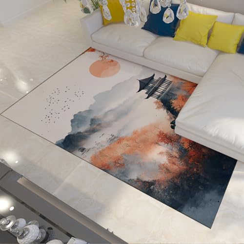Tuschemalerei Stil Bereich Teppiche Herbst Berg und Pavillon Landschaft Druck rutschfeste dünne Türmatte für Wohnzimmer Schlafzimmer Restaurant 120 x 160 cm Tuschemalerei Stil Bereich Teppiche Herbst Berg und Pavillon Landschaft Druck rutschfeste dünne Türmatte für Wohnzimmer Schlafzimmer Restaurant 120 x 160 cm von HOBBOY