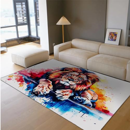 Wildlife Graffiti Bereich Teppich Bunte Löwenmuster Türmatte für Wohnzimmer Schlafzimmer Rutschfester Boden Teppich Home Indoor Dekoration 60 x 100 cm von HOBBOY