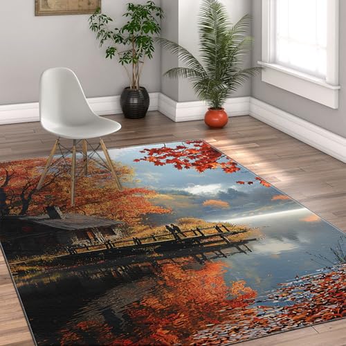 rustikale Herbst Landschaft teppiche See kabine Design Teppich waschbar weich rutschfest niedrigflor für Wohnzimmer Schlafzimmer 160 x 220 cm rustikale Herbst Landschaft teppiche See kabine Design Teppich waschbar weich rutschfest niedrigflor für Wohnzimmer Schlafzimmer 160 x 220 cm von HOBBOY