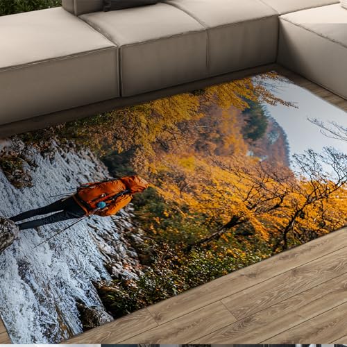 rutschfeste Teppiche Outdoor Abenteuer Herbst Wandern Landschaft Dünner Boden Teppich für Wohnzimmer Schlafzimmer Flur Spielzimmer Balkon 120 x 180 cm von HOBBOY