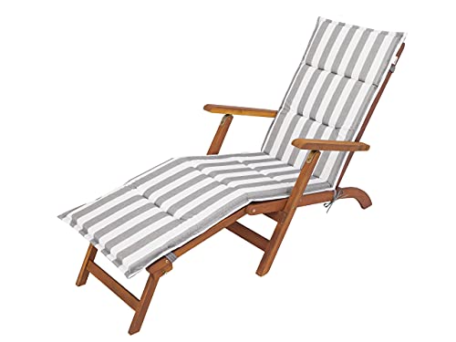 HOBBYGARDEN Auflagen für Deckchair, Liegenauflage, Gartenliege Auflage, Polsterauflage für Sonnenliege, Produktabmessung: 182x42x4 cm, Grau mit weißen Streifen von HOBBYGARDEN