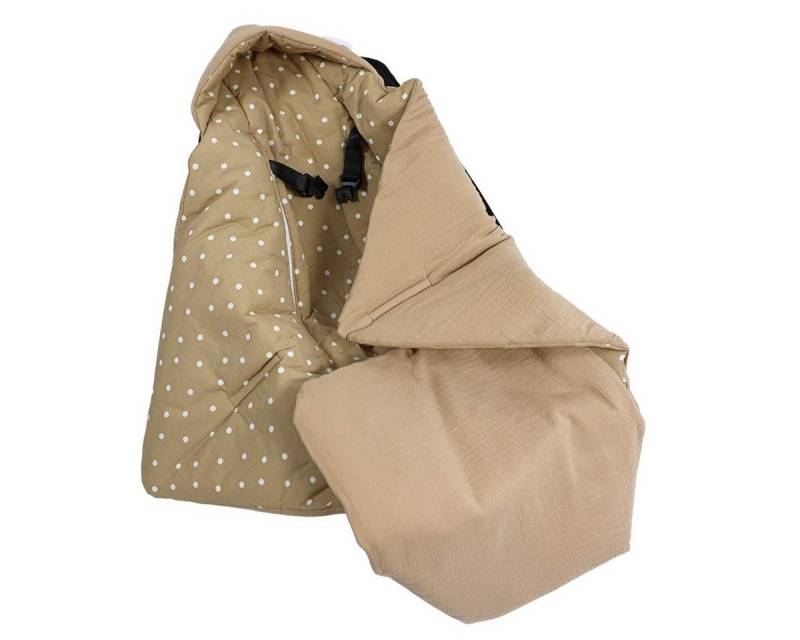 Babydecke Einschlagdecke Musselin taupe/Punkte beige, HOBEA-Germany, für 3- und 5-Punkt-Gurtsysteme von HOBEA-Germany