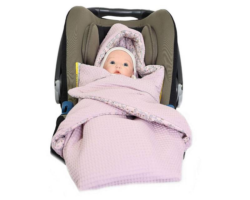Babydecke Einschlagdecke Waffelmuster mauve/Blumenranken rosa, HOBEA-Germany, 3- und 5-Punkt-Gurtsysteme von HOBEA-Germany