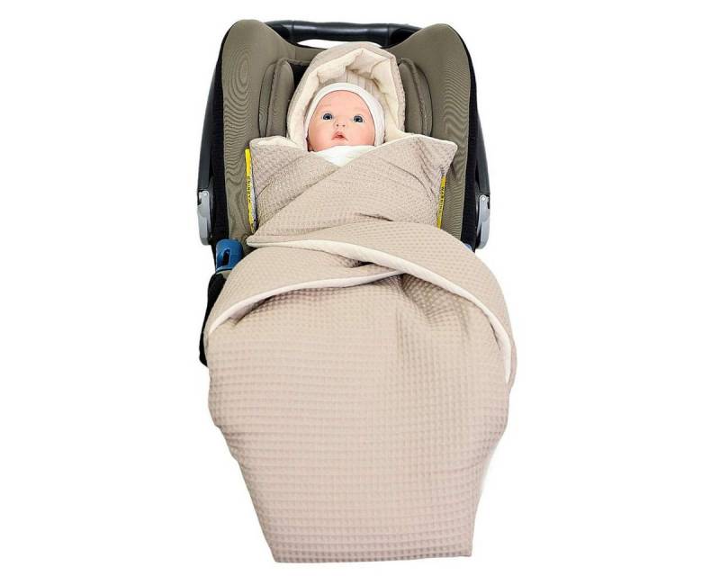 Babydecke Einschlagdecke Waffelmuster taupe/Musselin beige, HOBEA-Germany, für 3- und 5-Punkt-Gurtsysteme von HOBEA-Germany