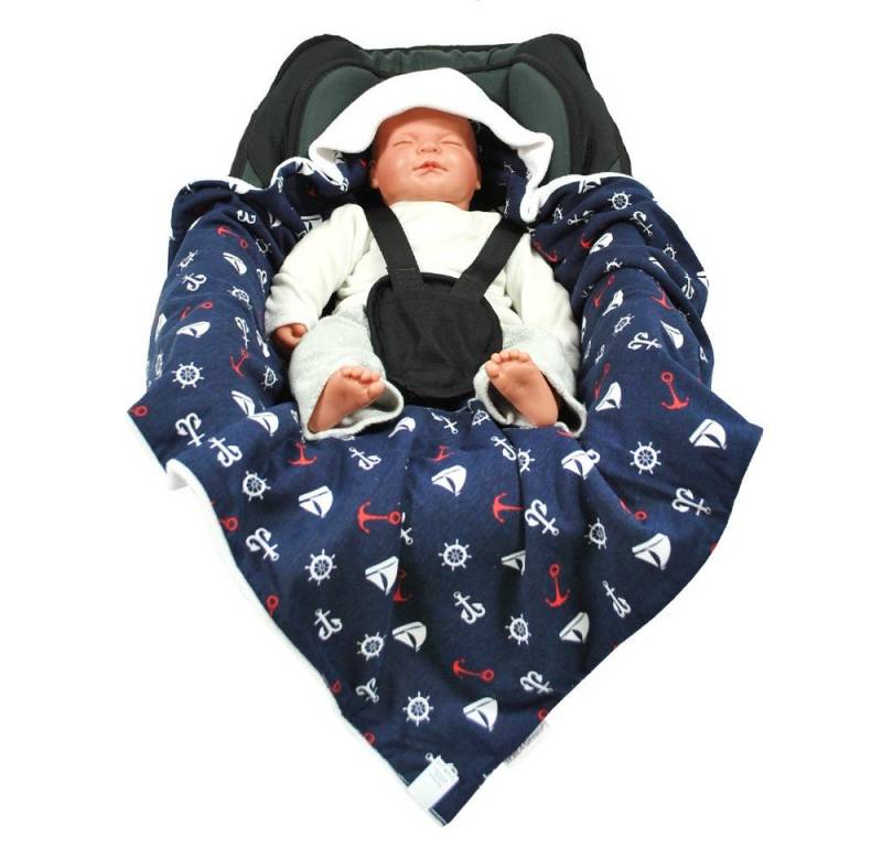 Einschlagdecke Einschlagdecke Sommer weiß/Marine, HOBEA-Germany, für 3 Punkt Babyschale von HOBEA-Germany