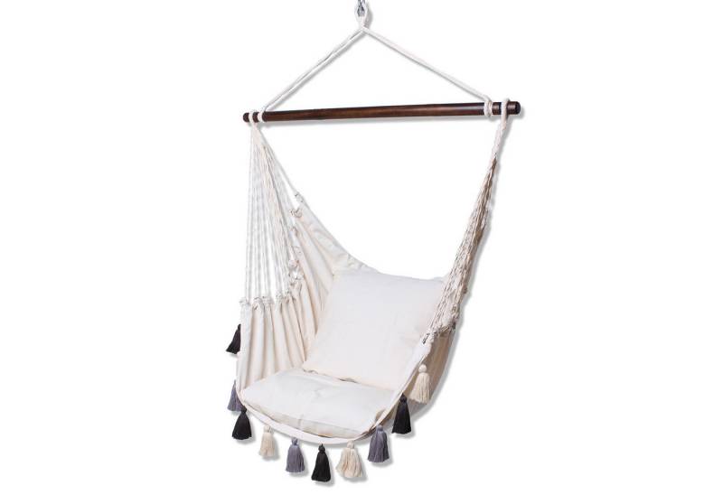 HOBEA-Germany Hängesessel Hängesessel creme mit grauen Quasten (Set Kissen und Sessel, Hängesessel mit passenden Kissen) von HOBEA-Germany