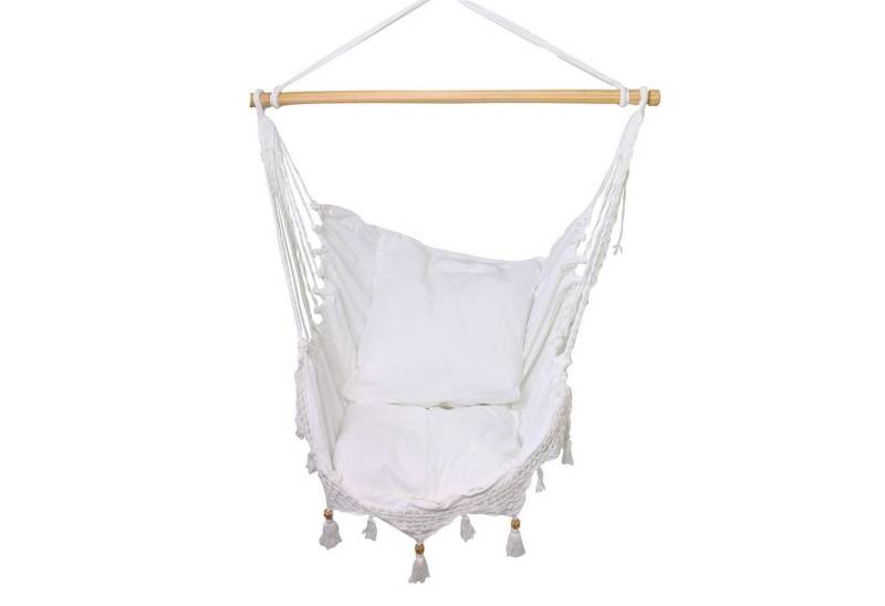 HOBEA-Germany Hängesessel Hängesessel weiß mit Makramee (Hängesessel mit Kissen), inklusive Kissen von HOBEA-Germany