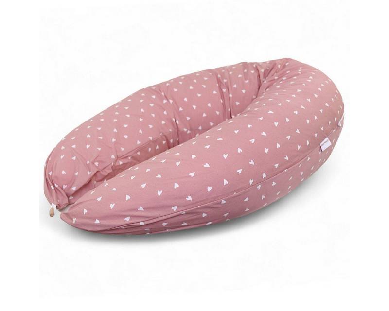 HOBEA-Germany Stillkissen Lagerungskissen Schwangerschaftskissen Herzen altrosa, BIO-Baumwolle - XXL 190cm - Babynest mit Holzknopf - komplett waschbar von HOBEA-Germany