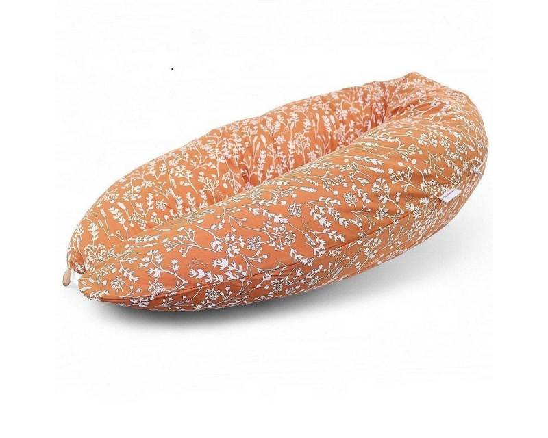 HOBEA-Germany Stillkissen Stillkissen Wildblume rostrot, BIO-Baumwolle - XXL 190cm - Babynest mit Holzknopf - komplett waschbar von HOBEA-Germany
