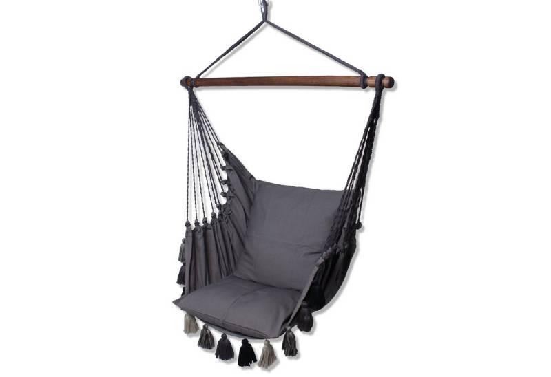 HOBEA-Germany Hängesessel Hängesessel Hängestuhl Deluxe mit Quasten in verschiedenen Farben (Set Kissen und Sessel, Hängesessel mit passenden Kissen) von HOBEA-Germany