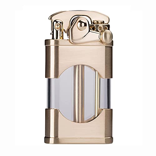 HOBEKOK Kerosen-Feuerer kreative Winddichte Zigaretten-Feuerzeuge sichtbar transparent Tank-Tank-Metall-Retro-Schleifscheibe-Rocker-Geschenke für Männer,Gold von HOBEKOK