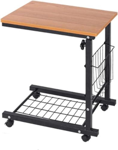 HOBIBA Büro-Beistelltisch, Nachttisch, Nachttisch, TV-Tablett, rollbarer Beistelltisch, C-förmiger Beistelltisch, mobiler Couchtisch mit Rollen für Sofa, Computertisch (Größe: 48 x 30 x 56-76 cm von HOBIBA