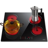 Glaskeramikkochfeld 4 Zonen Kochfelder Sensor-touch Control Kochfeld Autark 60cm, 6000W, 9 Leistungsstufe, verkabelt, kein Stecker von HOBSIR