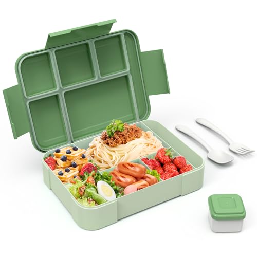 HOBUE Brotdose Kinder Mit Fächern,1330ml Lunchbox Auslaufsichere Bento Box,Vesperbox mit 6 Fächern, Frühstücksbox für Kindergarten, Jausenbox für Schule,Brotzeitbox für Erwachsene（Matcha） von HOBUE