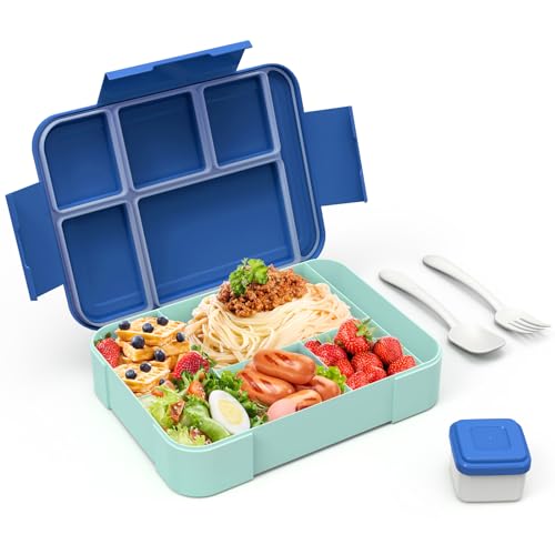 HOBUE Brotdose Kinder Mit Fächern,1330ml Lunchbox Auslaufsichere Bento Box,Vesperbox mit 6 Fächern,Frühstücksbox für Kindergarten, Jausenbox für Schule,Brotzeitbox für Erwachsene（Bleu） von HOBUE