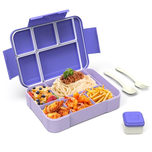 HOBUE Brotdose Kinder Mit Fächern – 1330ml Lunchbox Auslaufsichere Bento Box,Vesperbox mit 6 Fächern,Frühstücksbox für Kindergarten, Jausenbox für Schule,Brotzeitbox für Erwachsene（Violett） von HOBUE