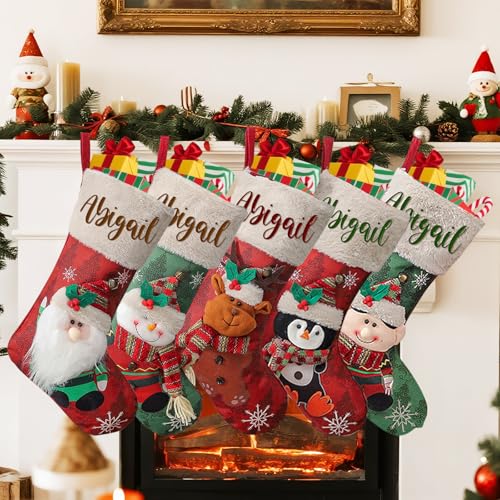 HOBULL Nikolausstrumpf Personalisiert mit Namen Kinder, 46 cm Große Weihnachtsstrumpf zum Aufhängen & Befüllen, 3er Set Familie Weihnachtssocken Kamin Personalisierter Nikolausstiefel Weihnachtsdeko von HOBULL