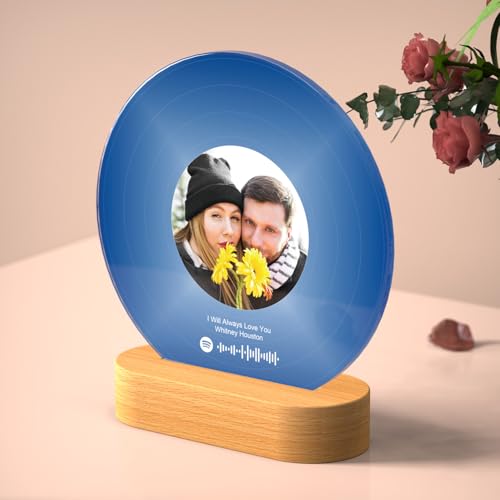 HOBULL Spotify Glas Personalisiert Bilderrahmen, Personalisierte Spotify Song Cover Glas Bild mit Foto Acrylglas und Musik Code, Bunt Runde Schallplatten Design Spotify Musik Foto Geschenk für Freund von HOBULL
