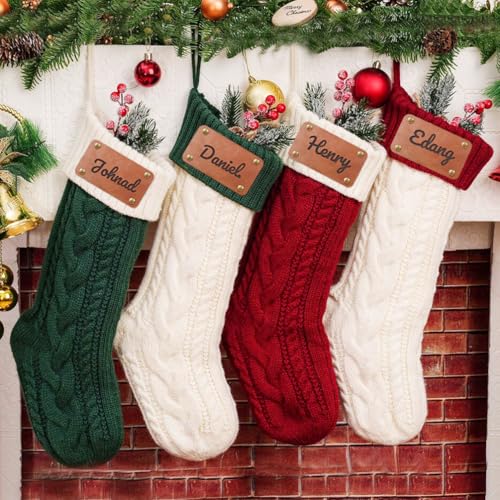 HOBULL Weihnachtsstrumpf Personalisiert, 3 Stück 46cm Großer Nikolausstrumpf Personalisiert Namen, Gestrickter Weihnachtssocken Kamin Hängenden Weihnachtsbaum Decorations für Feiertag, Familienparty von HOBULL