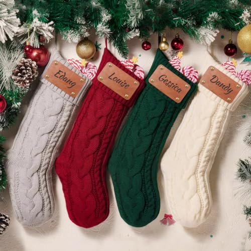 HOBULL Weihnachtsstrumpf Personalisiert, 2 Stück 46cm Großer Nikolausstrumpf Personalisiert Namen, Gestrickter Weihnachtssocken Kamin Hängenden Weihnachtsbaum Decorations für Feiertag, Familienparty von HOBULL