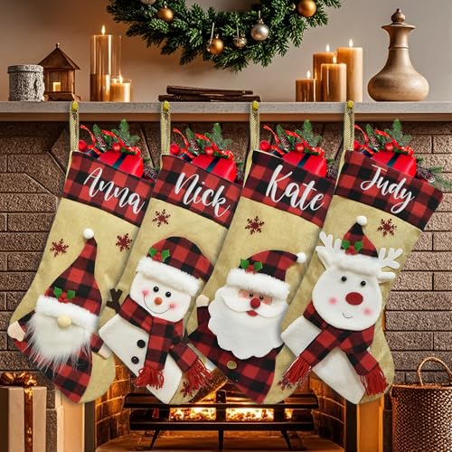 Nikolausstrumpf Personalisiertmit Namen - 46 cm Große Weihnachtsstrumpf zum Aufhängen & Befüllen - Familie Weihnachtssocken Kinder - Personalisierter Nikolausstiefel Weihnachtsdeko Kamin - 4 Stück von HOBULL