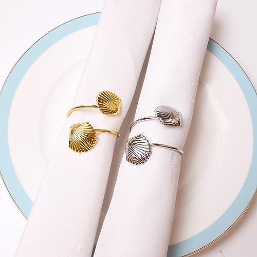 Serviettenringe 12pcs Muschel Serviettenringe Marine Serviette Ring Tuch Ring Tischdekoration Silber von HOCAH