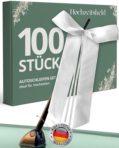 HOCHZEITSHELD Autoschleifen Hochzeit 100 Stück als Hochzeitschmuck Auto - Weiße Schleifen als Auto-Deko Hochzeit - Hochzeitsschleifen fürs Auto perfekt als Hochzeitsdeko, Hochzeitsauto Deko, Wedding von HOCHZEITSHELD