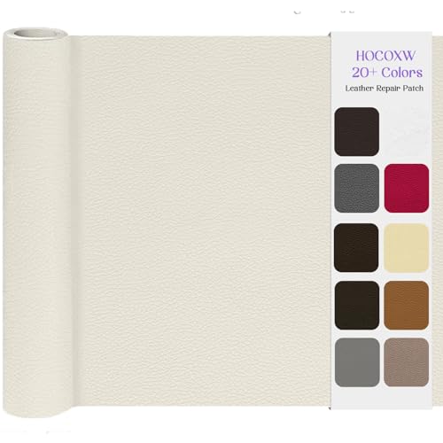 Kunstleder Selbstklebend Leder Reparatur Set, 40 x 160cm Lederflicken Selbstklebend, Kunstleder Reparaturset Leder Patch Kit für Sofa, Bürostuhl, Couch, Kopfteile, Möbel, Autositze,Taschen(Beige-Weiß) von HOCOXW