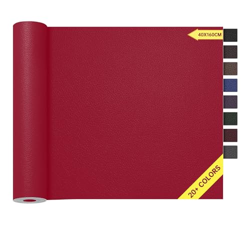 Kunstleder Selbstklebend Rot, 40x160cm Leder Reparatur Set, Leder Patch, Selbstklebend Lederflicken Leather Repair für Sofa, Möbel, Autositze, Jacken, Handtaschen. von HOCOXW