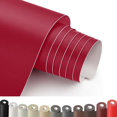 Leder Reparatur Set Rot, 30 x 100 cm Kunstleder Selbstklebend, Lederflicken Selbstklebend, Kunstleder Reparaturset, Leder Patch für Sofa, Möbel, Autositze, Jacken, Handtaschen. von HOCOXW