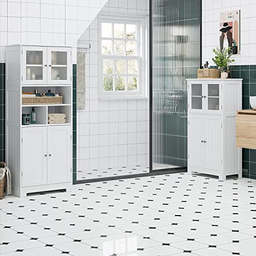 HOCSOK Badmöbel Set, Badezimmerschrank mit 4 Türen und Verstellbarem Regal, 109 x 60 x 30 cm, Badschrank Hochschrank mit Offenem Fach und 4 Türen, 147,5 x 60 x 30 cm von HOCSOK