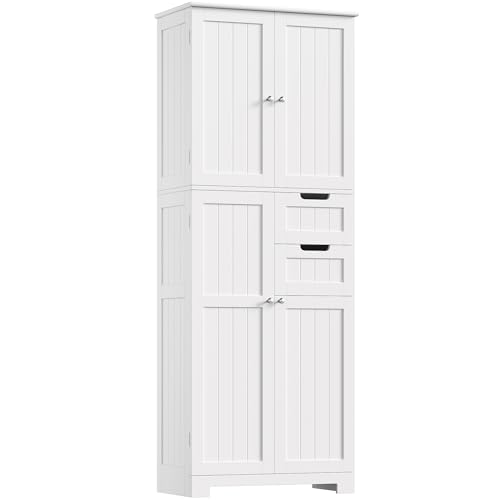 HOCSOK Badezimmerschrank Hoch, Badschrank Hochschrank mit 4 Türen und 2 Schubladen, Küchenschrank Hoch für Wohnzimmer Küche Esszimmer Büro, 164.5X 60x30cm, Weiß von HOCSOK