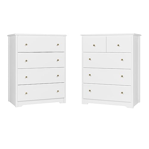 HOCSOK Kommode 2er Set, Kommode mit 5 Schubladen & Sideboard mit 4 Schubladen, Schubladenschrank viel Stauraum, Komodenschrank für Wohnzimmer, Schlafzimmer, Flur, 74x40x94cm, Creme Weiß von HOCSOK