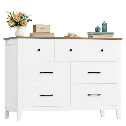 HOCSOK Kommode Weiß mit 7 Schubladen, Kommode mit Aus Holzplatte, Aufbewahrungsschrank für Schlafzimmer Wohnzimmer Jugendzimmer Flur und Büro, 106x40x81 cm HOCSOK Kommode Weiß mit 7 Schubladen, Kommode mit Aus Holzplatte, Aufbewahrungsschrank für Schlafzimmer Wohnzimmer Jugendzimmer Flur und Büro, 106x40x81 cm von HOCSOK
